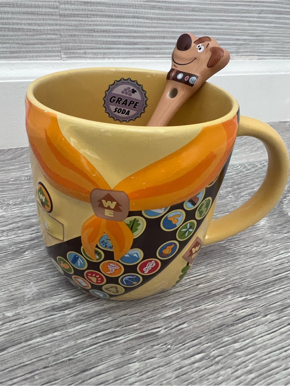 Disney “Up” Yellow Scout Badge Ceramic Mug with Character Spoon - Picture 2 of 11